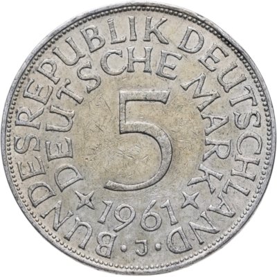купить Германия 5 марок, 1961 Отметка монетного двора: "J" - Гамбург
