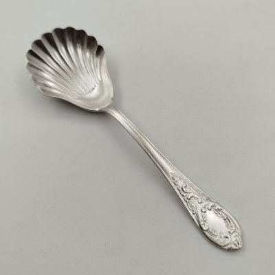купить Ложка для икры с черпаком в виде раковины, мельхиор (медь-никель), Киевский завод столовых приборов и посуды им. Дзержинского (ЗiД, ЗиД), СССР, 1960-1980 гг.