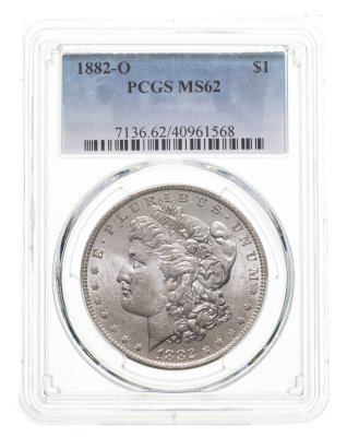 купить США 1 доллар (dollar) 1882 O Доллар Моргана знак монетного двора: "O" - Новый Орлеан в слабе PCGS MS62