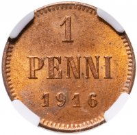 купить 1 пенни (penni) 1916 в слабе ННР MS64RB