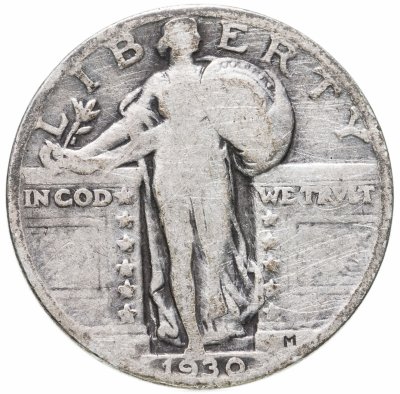 купить США 25 центов (квотер, 1/4 доллара, quarter dollar) 1930 Standing Liberty Quarter Без отметки монетного двора
