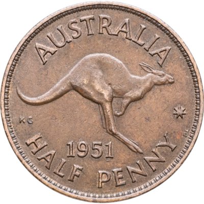 купить Австралия 1/2 пенни (penny) 1951 Без точки