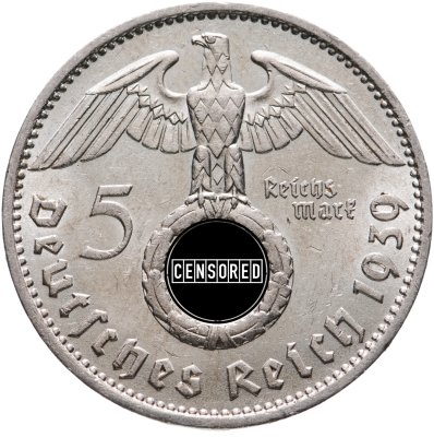 купить Германия, Третий рейх 5 рейхсмарок (reichsmark) 1939, орёл со свастикой