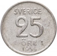 Купить Швеция 25 эре (ore) 1955