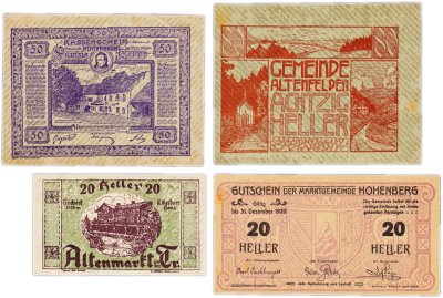 купить Австрия набор из 4 банкнот 20, 50, 80 геллеров 1920