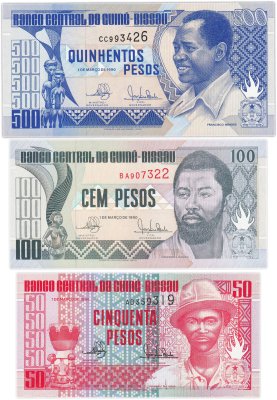 купить Гвинея-Биссау набор из 3 банкнот 50, 100, 500 песо 1990