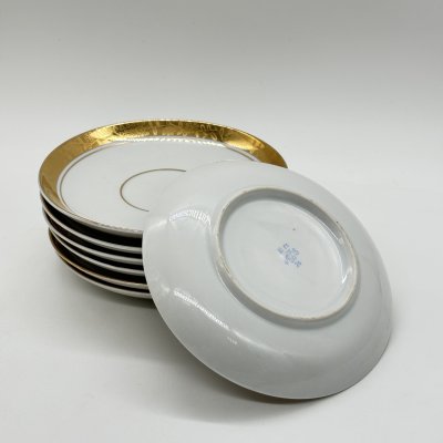 купить Набор из 6-ти блюдец с растительным декором по борту, фарфор, золочение, Ленинградский фарфоровый завод (ЛФЗ), СССР, 1970-1986 гг.