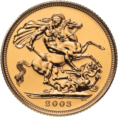купить Великобритания 1 соверен (sovereign) 2003 UNC Елизавета II - святой Георгий с драконом