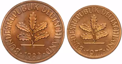 купить Германия, ФРГ набор из 2 монет (1 и 2 пфеннига) 1948-2001 двор J, случайные годы