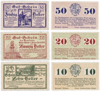 купить Австрия набор из 3 нотгельдов 10, 20 и 50 геллеров 1920