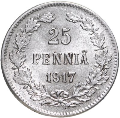 купить 25 пенни (pennia) 1917 S гербовый орел с коронами, монета для Финляндии