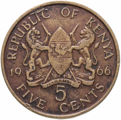 купить Кения 5 центов (cents) 1966