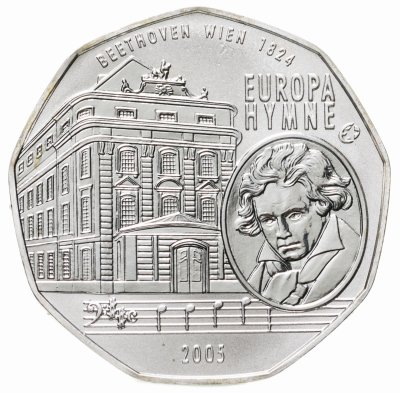 купить Австрия 5 евро (euro) 2005 10 лет членству Австрии в ЕС, гимн ЕС