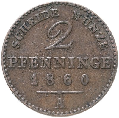 купить Германия, Пруссия 2 пфеннига 1860