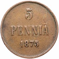 Купить 5 пенни (pennia) 1875, монета для Финляндии
