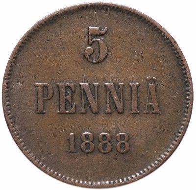 купить 5 пенни 1888, монета для Финляндии