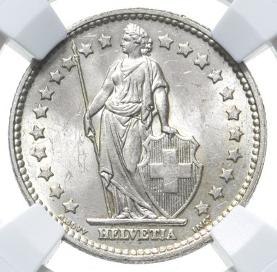 купить Швейцария 1 франк (franc) 1957 в слабе ННР