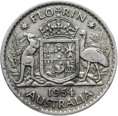 купить Австралия 1 флорин (2 шиллинга, shillings) 1954