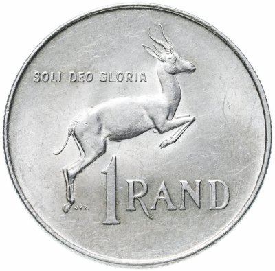 купить ЮАР 1 ранд (рэнд, rand) 1966 Надпись на языке африкаанс - "SUID-AFRIKA"