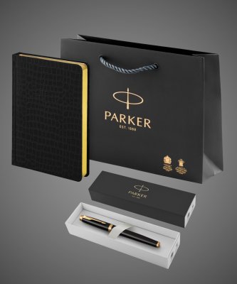 купить Подарочный набор: Перьевая ручка Parker IM Metal Black GT (глянцевый черный лак) и Ежедневник недатированный А5 черный, Лаки и смолы: лак, латунь, позолота, позолота, 2026 г.