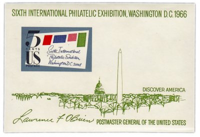 купить США 1966 блок 5 центов "Шестая международная филателистическая выставка"