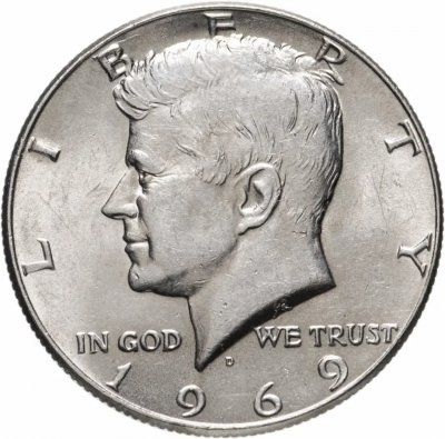 купить США 1/2 доллара (полдоллара, 50 центов, half dollar) 1969 серебро Кеннеди