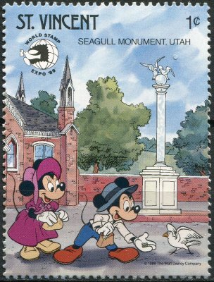 купить Сент-Винсент Почтовая марка 1989 "Диснеевские персонажи. Памятник чайке, Юта"