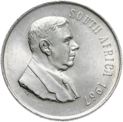 купить ЮАР 1 ранд (рэнд, rand) 1967 Первая годовщина смерти Хендрика Фервурда, надпись на английском - "SOUTH AFRICA"