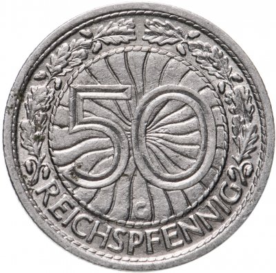 купить 50 рейхспфеннигов (reichspfennig) 1927 "G" знак монетного двора "G" — Карлсруэ