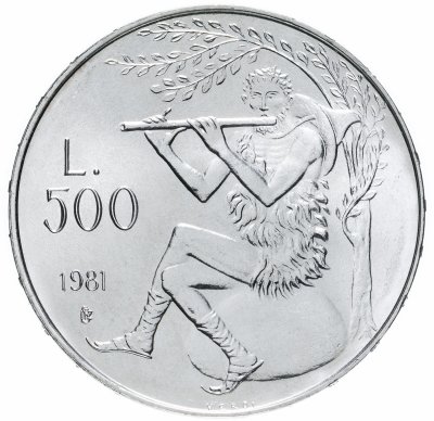 купить Сан-Марино 500 лир (lire) 1981 "2000 лет со дня смерти Вергилия, Буколики /игра на флейте"