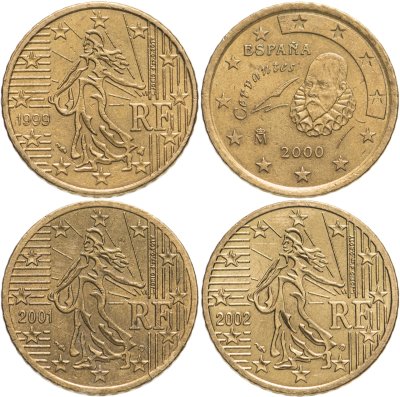 купить Франция, Испания набор из 4 монет 50 центов (cents) 1999-2002