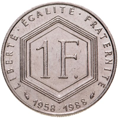 купить Франция 1 франк 1988 "30 лет Пятой Республике"