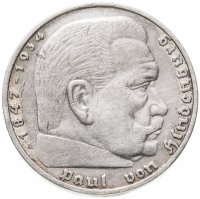 купить Германия 5 рейхсмарок (reichsmark) 1936 Гинденбург Третий рейх, без свастики
