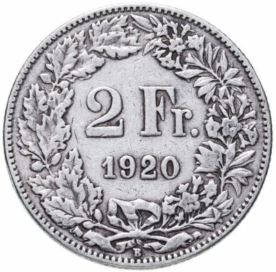 купить Швейцария 2 франка (francs) 1920