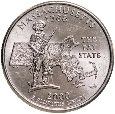 купить США 25 центов (квотер, 1/4 доллара, quarter dollar) 2000 P Квотер штата Массачусетс знак монетного двора: "P" - Филадельфия