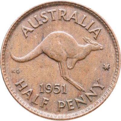 купить Австралия 1/2 пенни (penny) 1951 Без точки