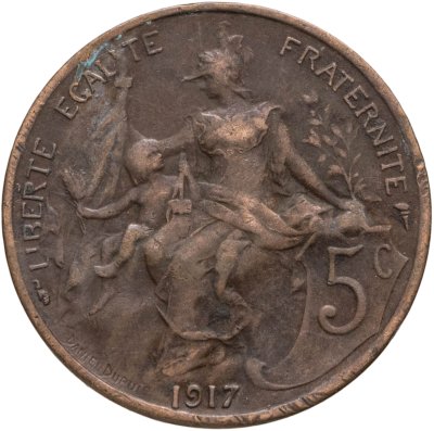 купить Франция 5 сантимов (centimes) 1917
