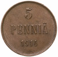 купить 5 пенни 1914, монета для Финляндии