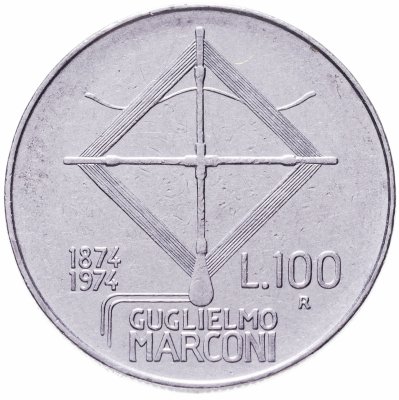 купить Италия 100 лир 1974 "100 лет со дня рождения Гульельмо Маркони"