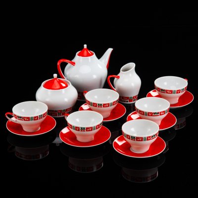 купить Сервиз «Северный» на 6 персон (15 предметов), форма «Москва», автор формы С.Е. Яковлева, автор рисунка Н.М. Павлова, фарфор, крытье, деколь, Ленинградский фарфоровый завод (ЛФЗ), СССР, 1970-1986 гг.