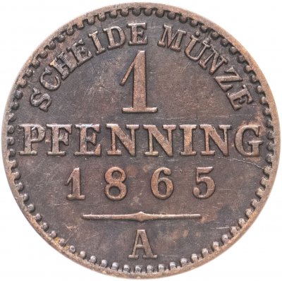 купить Пруссия 1 пфеннинг 1865 А