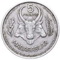 Купить Мадагаскар 5 франков (francs) 1953