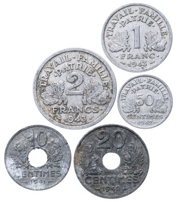 купить Франция, набор из 5 монет 1941-1943 Режим "Виши"