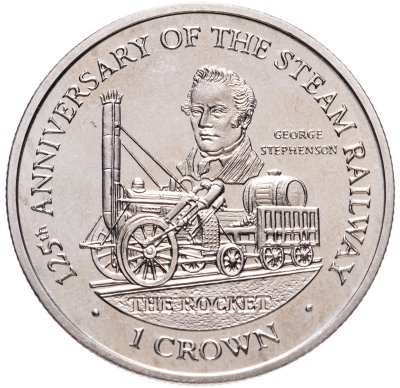 купить Остров Мэн 1 крона (crown) 1998 125 лет паровой железной дороге - паровоз Ракета