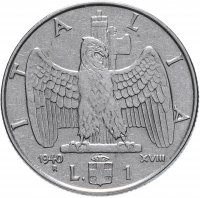 Купить Италия 1 лира (lire) 1939-1940 (Не магнетик)