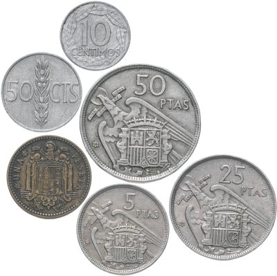 купить Испания, набор монет 1953-1966 (6 монет) Каудильо Франсиско Франко