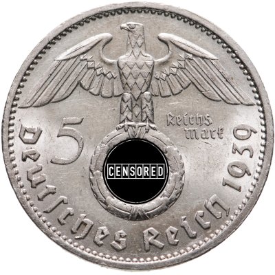 купить Германия, Третий рейх 5 рейхсмарок (reichsmark) 1939, орёл со свастикой