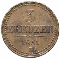 купить Австрия 3 крейцера (kreuzer) 1851 "B" - Кремница