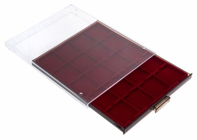 купить Бокс красный (Кассета МВ) для 20 монет в капсулах «Quadrum» (50х50х6 мм). 310511, Leuchtturm