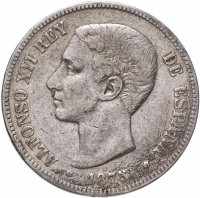 Купить Испания 5 песет (pesetas) 1875